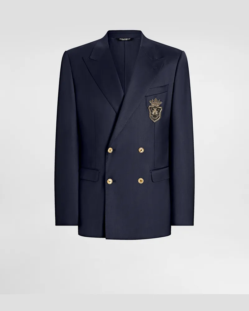 Dolce & Gabbana Zweireihige Jacke Aus Wolle Mit Patch - Mann Anzüge Und Blazer Blau Blau