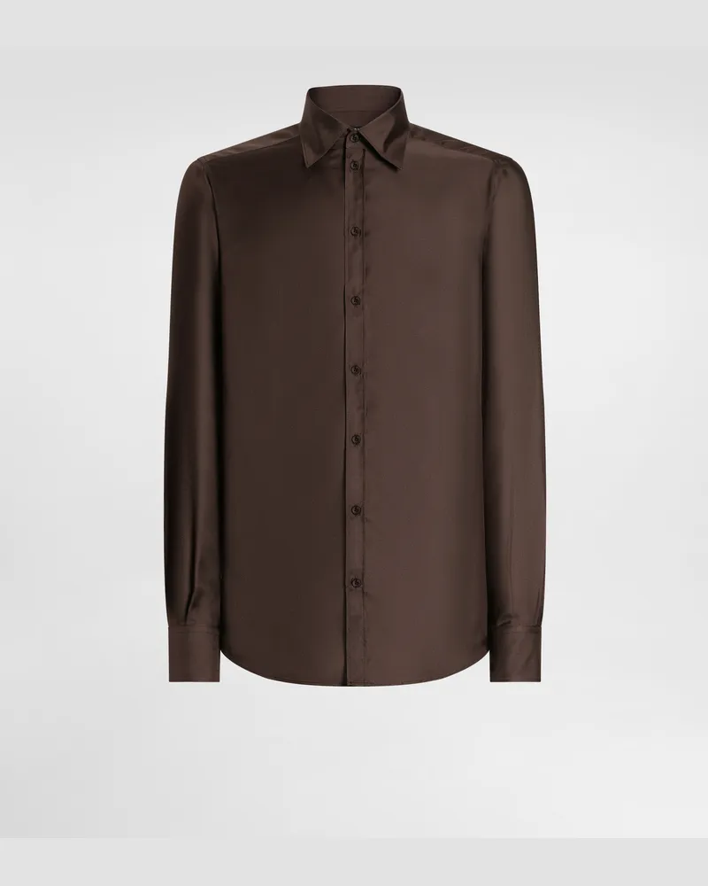 Dolce & Gabbana Martini Shirt In Silk Twill - Mann Hemden Braun Brown