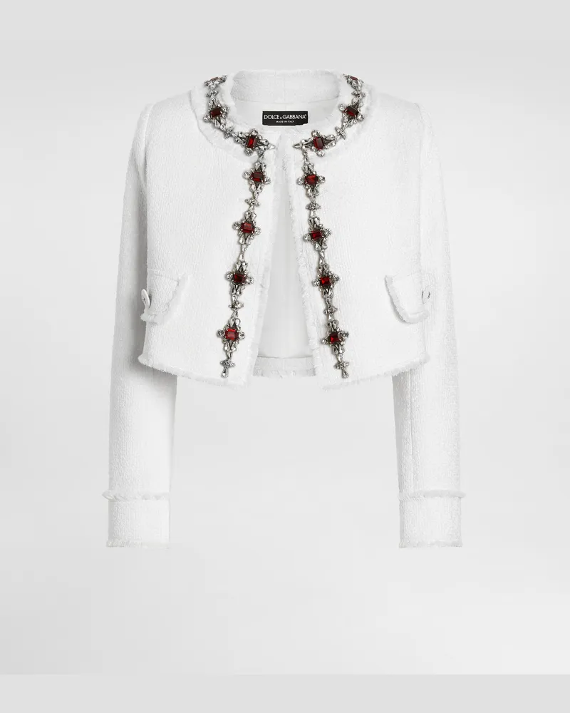 Dolce & Gabbana Kurze Tweedjacke Mit Schmuckstickerei - Frau Mäntel Und Jacken Wei Weiss
