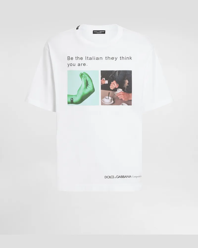 Dolce & Gabbana Print-t-shirt Aus Baumwolle Mit Hand Und Tasse - Mann T-shirts Und Polos Wei Weiss