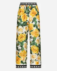 Dolce & Gabbana Pyjamahose aus Seide Gelbe-Rosen-Print Drucken