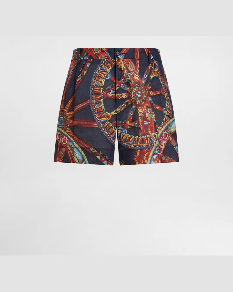 Dolce & Gabbana Bermudashorts Aus Leinen Mit Carretto-print - Mann Collection Mehrfarbig Mehrfarbig