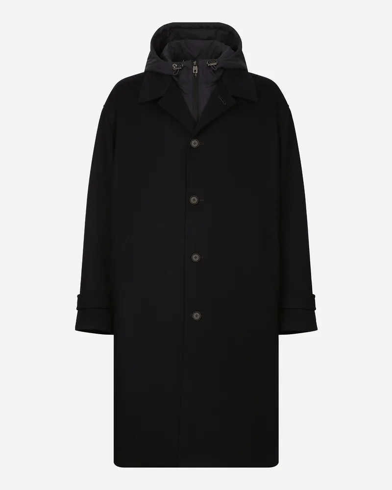 Dolce & Gabbana Einreihiger Mantel Aus Kaschmir Mit Kapuze - Mann Mäntel Und Jacken Blau Blau
