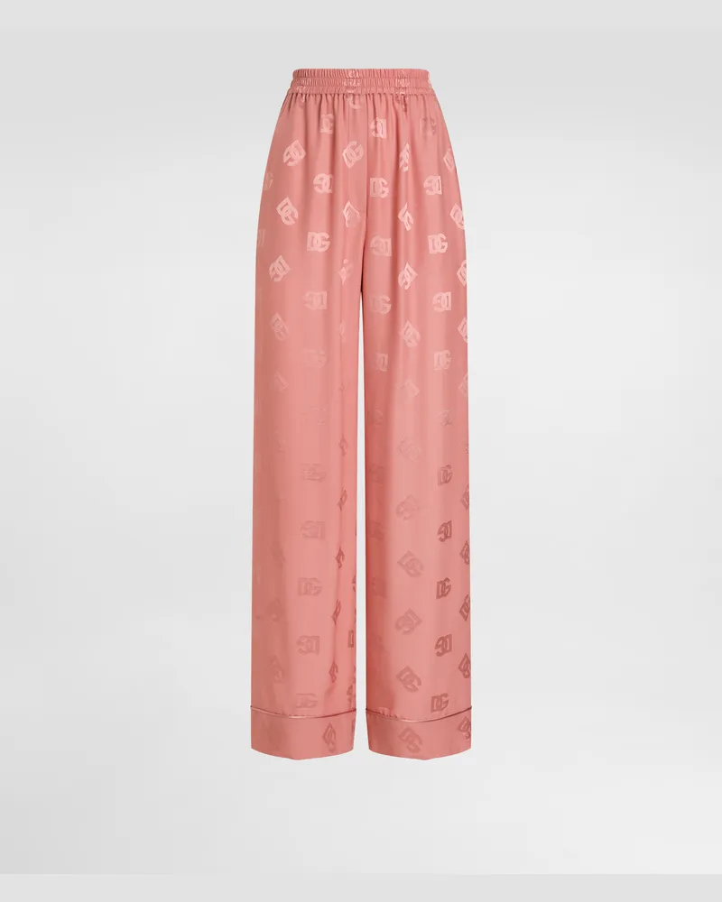 Dolce & Gabbana Silk Satin Jacquard Pajama Pants With All-over Dg Logo - Frau Hosen Und Shorts Pink Pink