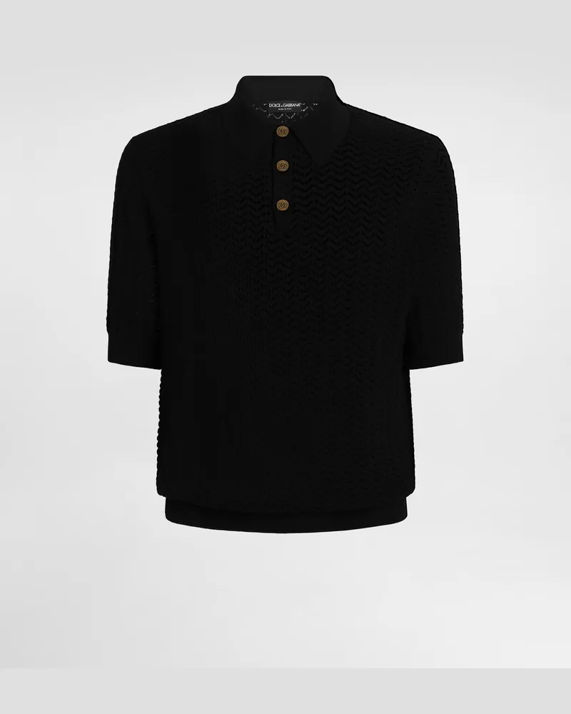 Dolce & Gabbana Polo Shirt In Perforated Cotton - Mann Strickwaren Schwarz Nero