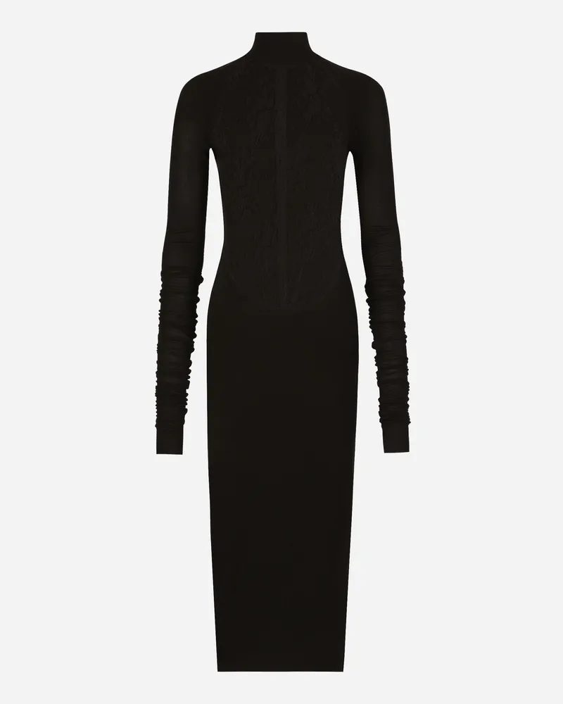 Dolce & Gabbana Longuette-kleid Aus Jersey Mit Einsatz Aus Chantilly-spitze - Frau Kleider Schwarz Viskose Schwarz