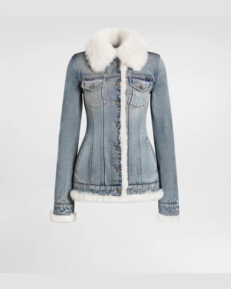 Dolce & Gabbana Denim Jacket With Fur Effect Details - Frau Denim Mehrfarbig Mehrfarbig