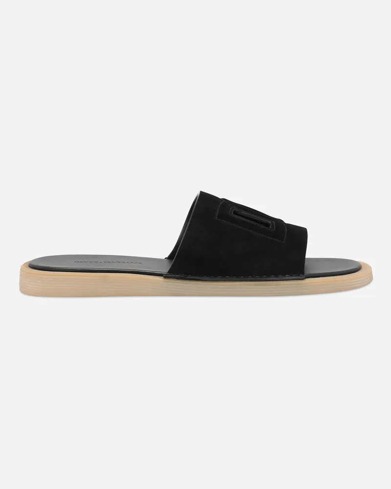 Dolce & Gabbana Pantolette Aus Veloursleder - Mann Sandalen Und Slides Schwarz Schwarz
