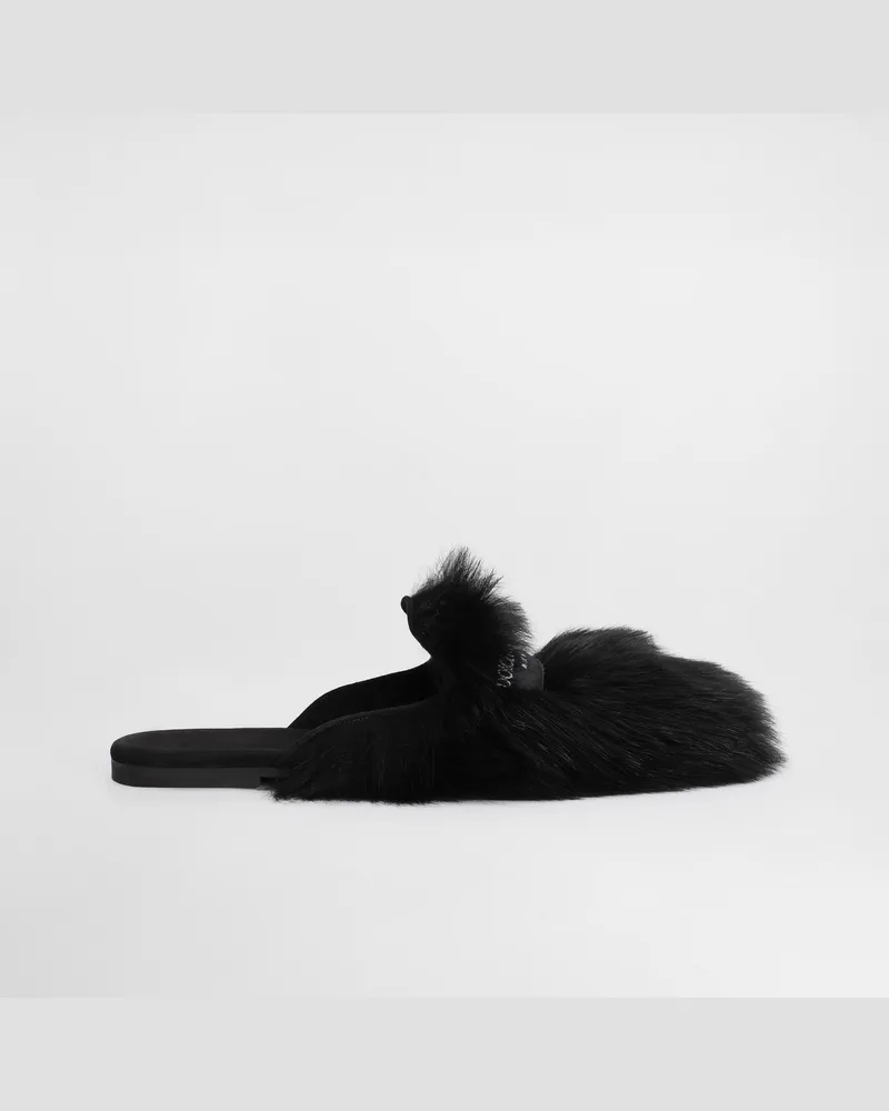 Dolce & Gabbana Shearling And Suede Slippers - Frau Pantoletten Und Mules Schwarz Schwarz