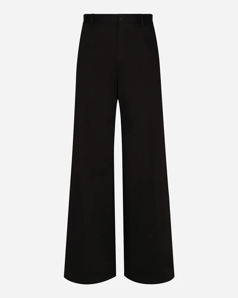 Dolce & Gabbana Hose Mit Weitem Bein Aus Baumwollstretch - Mann Hosen Und Shorts Schwarz Black