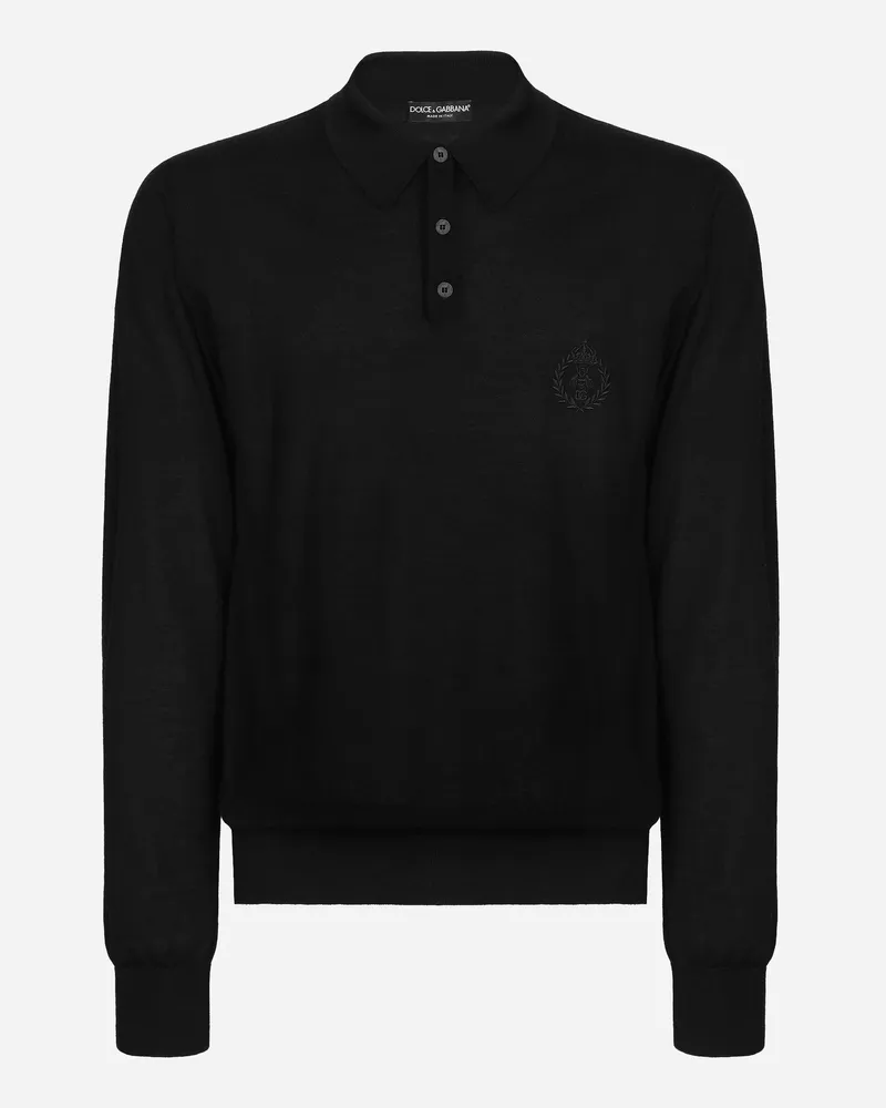Dolce & Gabbana Poloshirt Aus Kaschmir Dg-logostickerei - Mann Strickwaren Schwarz Kaschmir Schwarz