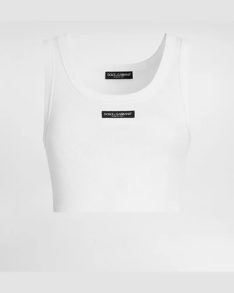 Dolce & Gabbana Ribbed Cropped Tank Top� - Frau T-shirts Und Sweatshirts Wei� Baumwolle Weiss
