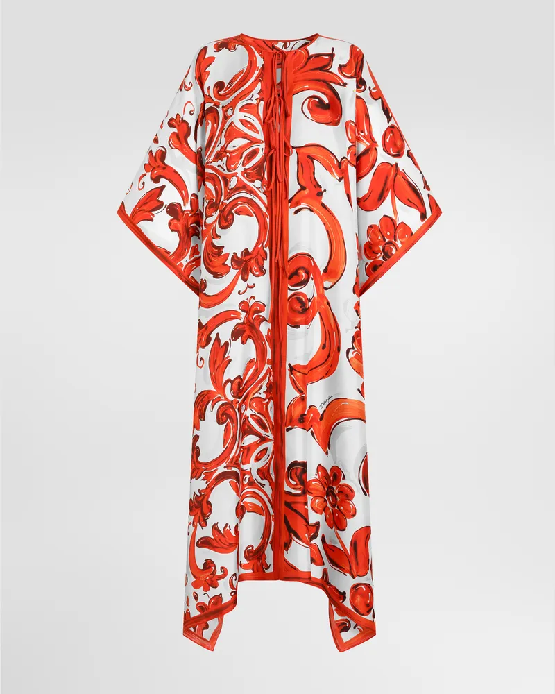 Dolce & Gabbana Kaftankleid Aus Twill Mit Majolika-print - Frau Kleider Mehrfarbig Multicolor