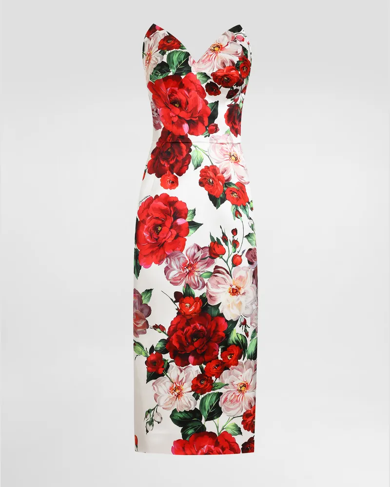 Dolce & Gabbana Trägerloses Longuettekleid Aus Satin Rosenprint - Frau Kleider Drucken Drucken