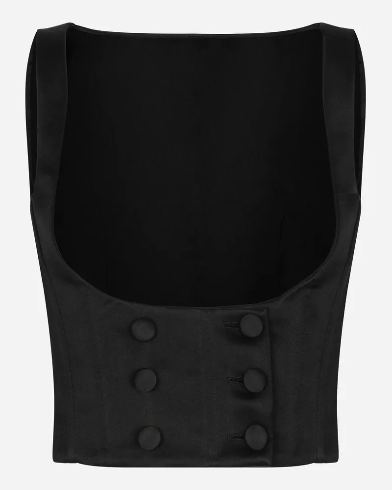 Dolce & Gabbana Zweireihige Smokingweste Aus Seidenduchesse - Frau Blazer Schwarz Schwarz