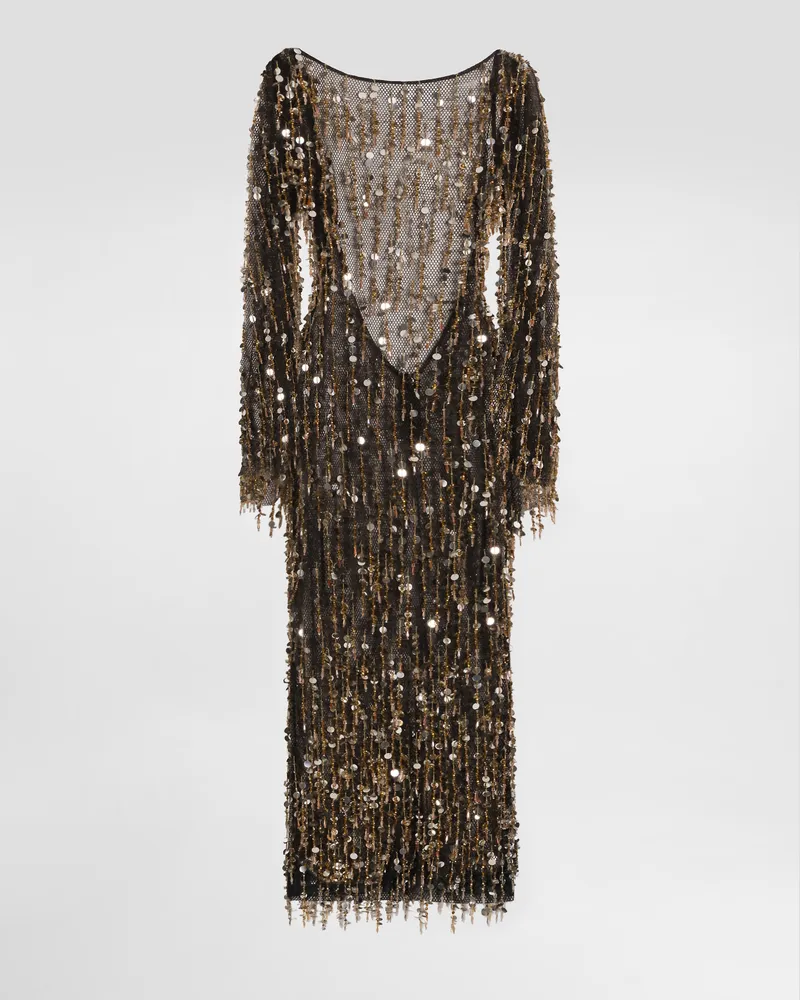 Dolce & Gabbana Long Dress With Fringe And Sequin Embroidery - Frau Kleider Mehrfarbig Multicolor