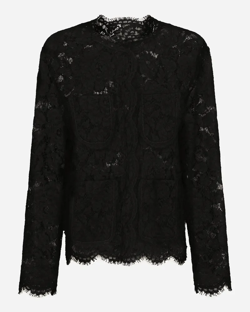 Dolce & Gabbana Single-breasted Lace Jacket - Frau Blazer Schwarz Schwarz