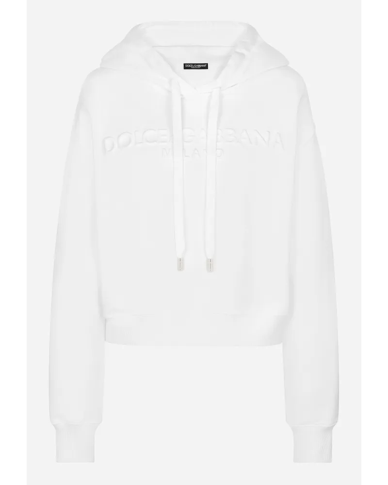 Dolce & Gabbana Sweatshirt aus Jersey mit Relieflogo und Kapuze Weiss