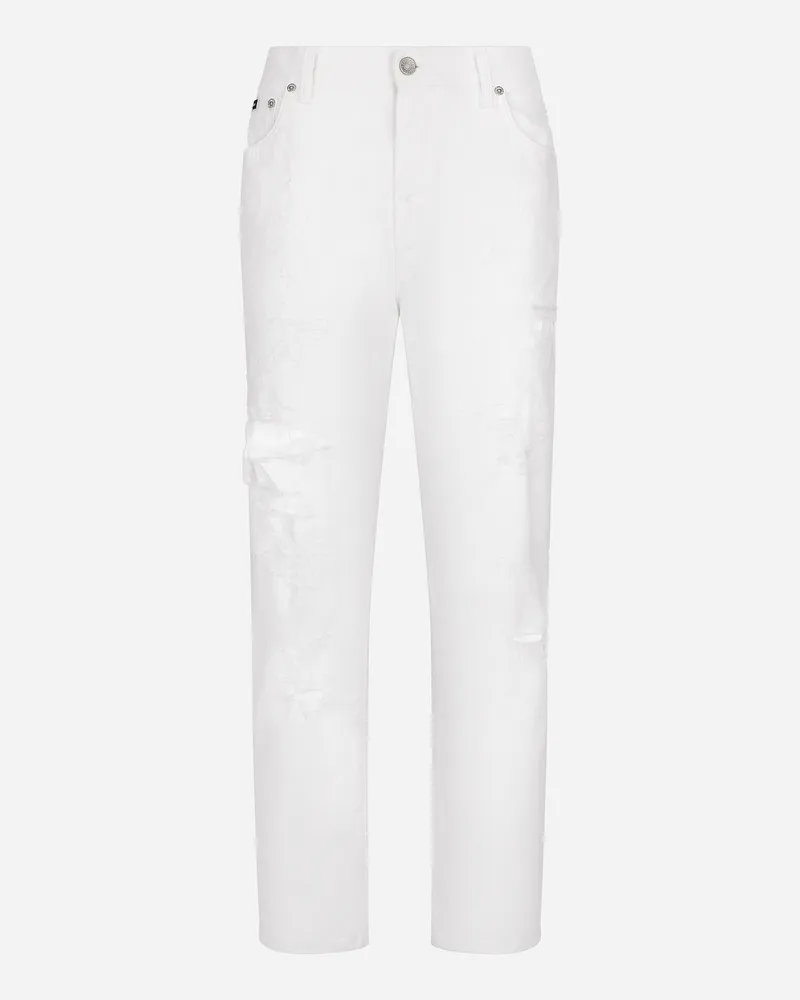 Dolce & Gabbana Jeans Aus Baumwolldenim Mit Rissen - Frau Denim Mehrfarbig Blau