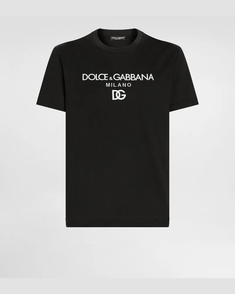 Dolce & Gabbana T-shirt Aus Baumwolle Mit Dg-stickerei - Mann T-shirts Und Polos Schwarz Baumwolle Schwarz