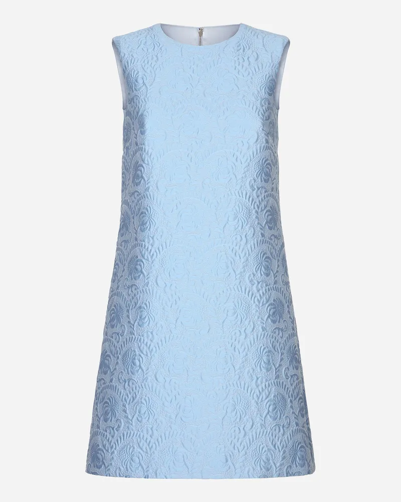 Dolce & Gabbana Kurzes A-linien-kleid Aus Floralem Matelassé-jacquard - Frau Kleider Azurblau Azurblau