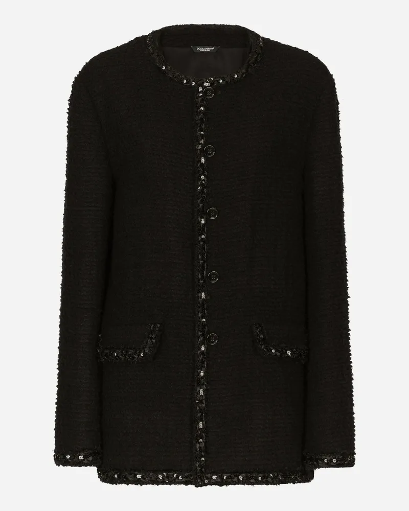 Dolce & Gabbana Einreihige Boucléjacke - Frau Blazer Schwarz Wolle Schwarz
