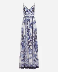 Dolce & Gabbana Langes Kleid aus Chiffon Majolika-Print Mehrfarbig