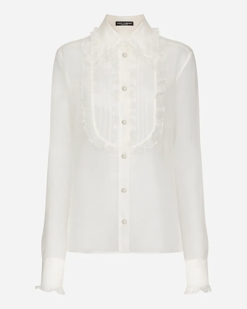 Dolce & Gabbana Bluse Aus Organza Mit Plastron Und Volant - Frau Blusen Und Tops Wei White