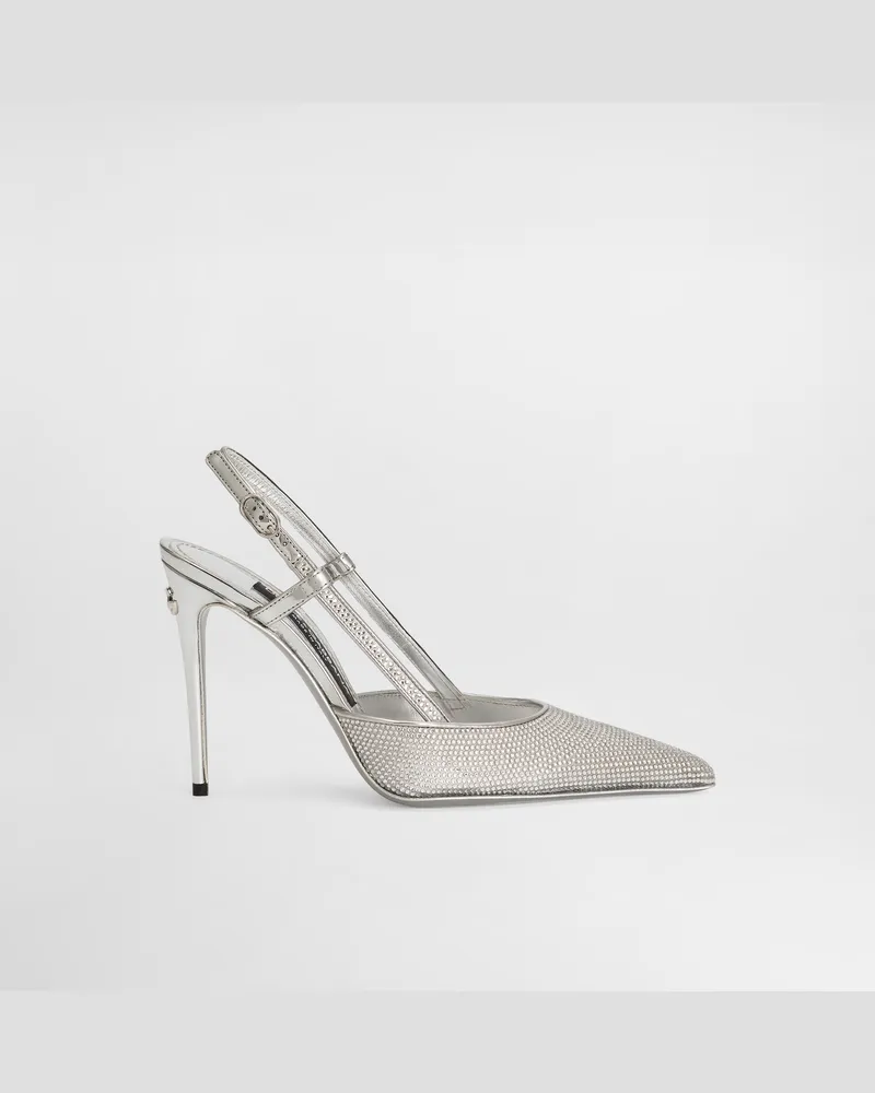 Dolce & Gabbana Slingback Aus Satin Und Thermostrass - Frau Pumps Und Slingbacks Grau Grau