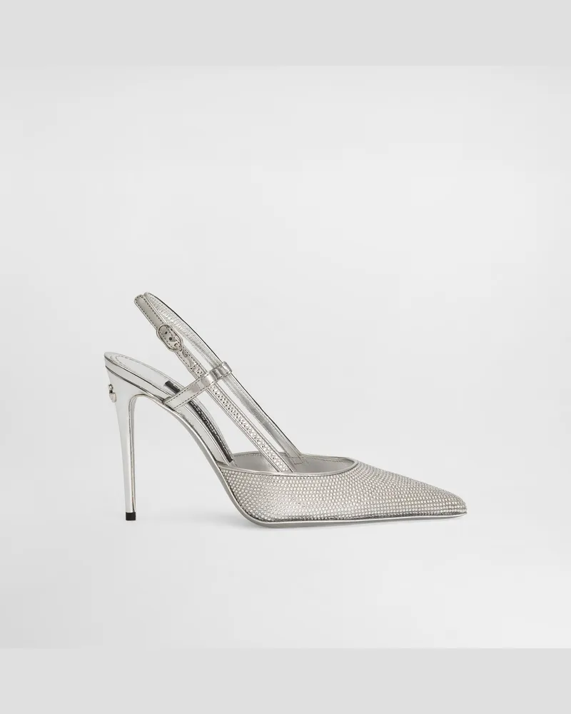 Dolce & Gabbana Slingback Aus Satin Und Thermostrass - Frau Pumps Und Slingbacks Grau Grau