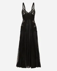 Dolce & Gabbana Longuette-Kleid im Slip-Dress-Stil aus Tüll mit Einsätzen aus Spitze Schwarz