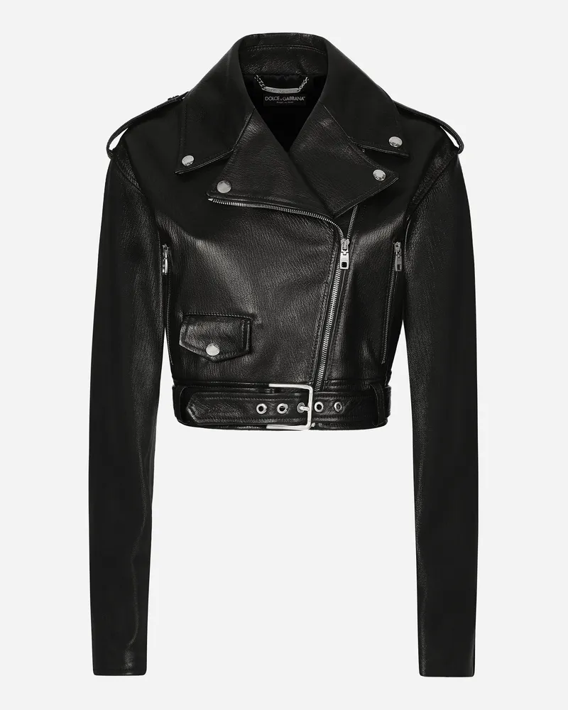 Dolce & Gabbana Bikerjacke aus Plongé-Nappaleder Schwarz