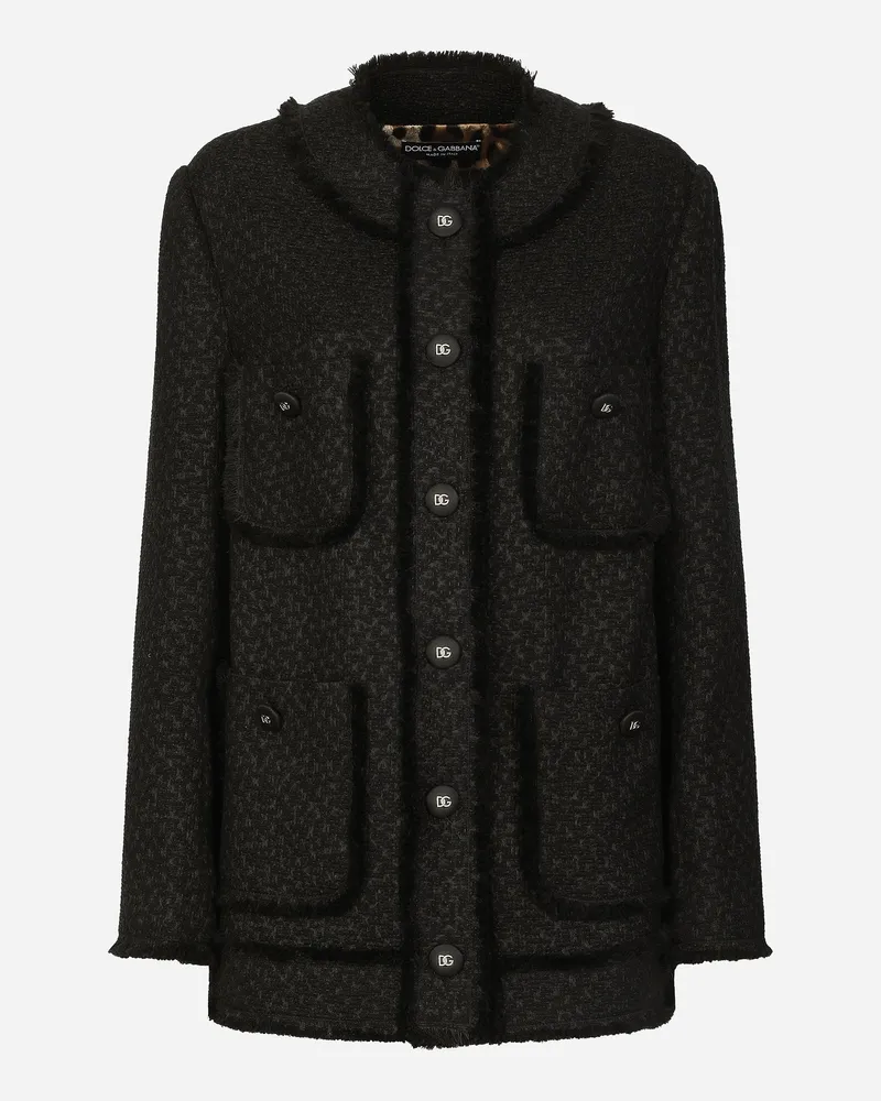 Dolce & Gabbana Einreihige Jacke aus Raschel-Tweed Schwarz