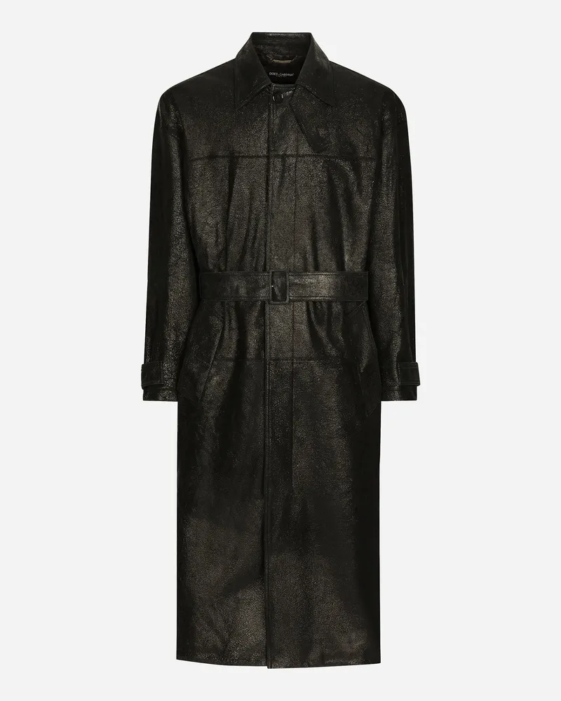 Dolce & Gabbana Trenchcoat Aus Leder Mit Gürtel - Mann Mäntel Und Jacken Schwarz Schwarz