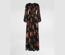 Langes Kleid Aus Chiffon Mit Rosenbouquet-print - Frau Kleider Mehrfarbig