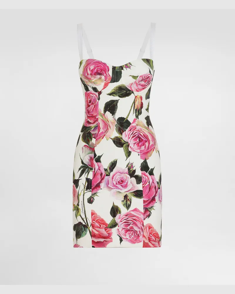 Dolce & Gabbana Bustierkleid Aus Baumwolljacquard Rosenprint - Frau Kleider Drucken Drucken