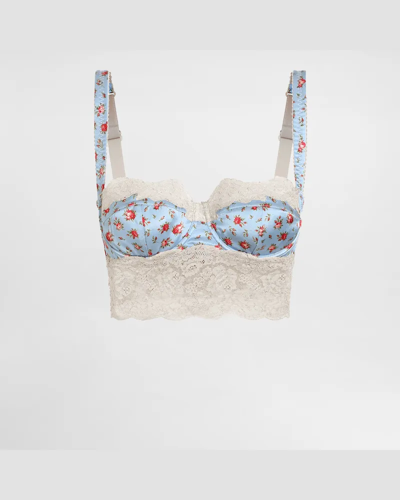 Dolce & Gabbana Small Rose-print Satin And Lace Balconette - Frau Unterwäsche Mehrfarbig Mehrfarbig
