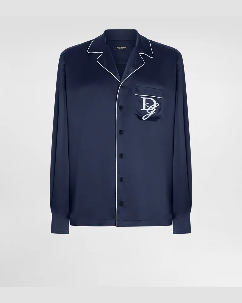 Dolce & Gabbana Hemd Vanity Aus Seide Mit Logostickerei - Mann Hemden Blau Seide Blau