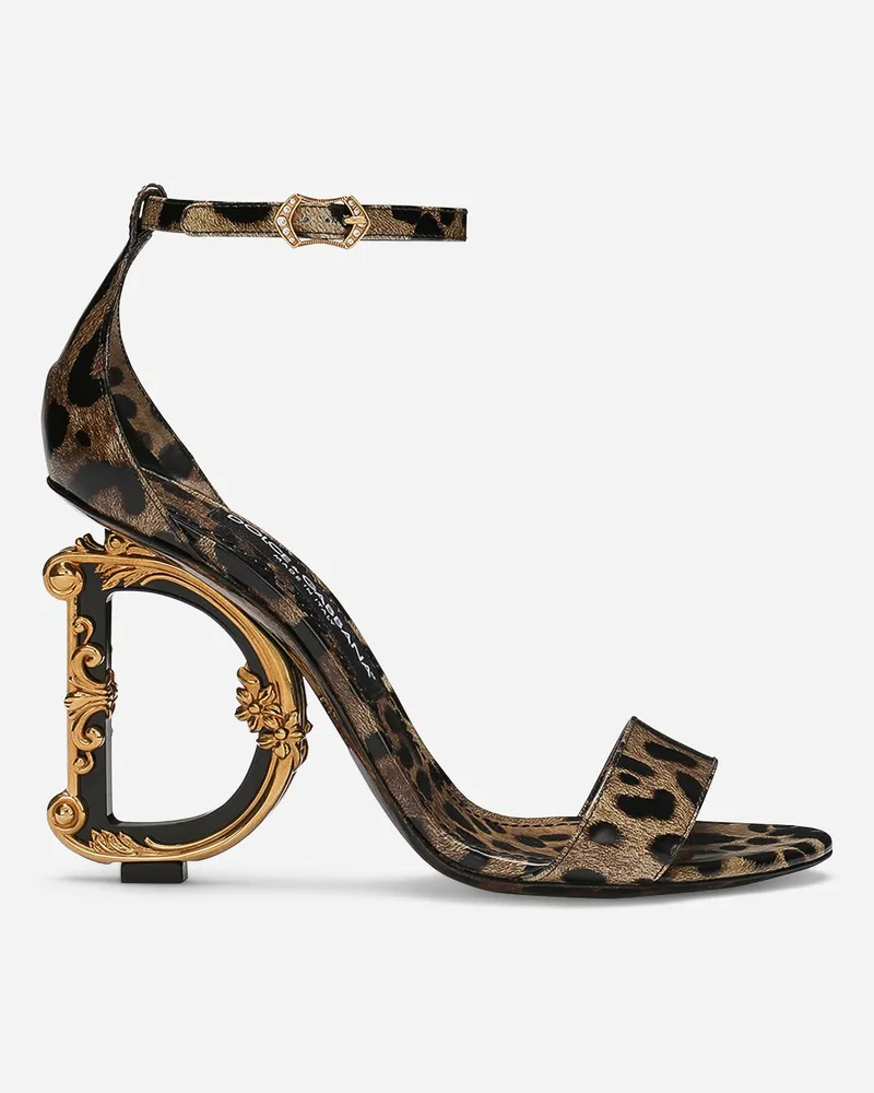 Dolce & Gabbana Sandalette Dg Barocco Aus Glänzendem Bedrucktem Kalbsleder - Frau Sandalen Und Wedges Animalprint Leder Animal-print