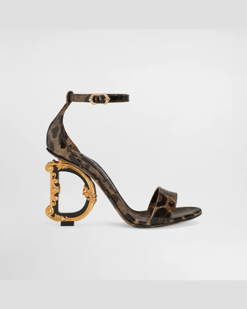 Dolce & Gabbana Sandalette Dg Barocco Aus Glänzendem Bedrucktem Kalbsleder - Frau Sandalen Und Wedges Animalprint Leder Animal-print