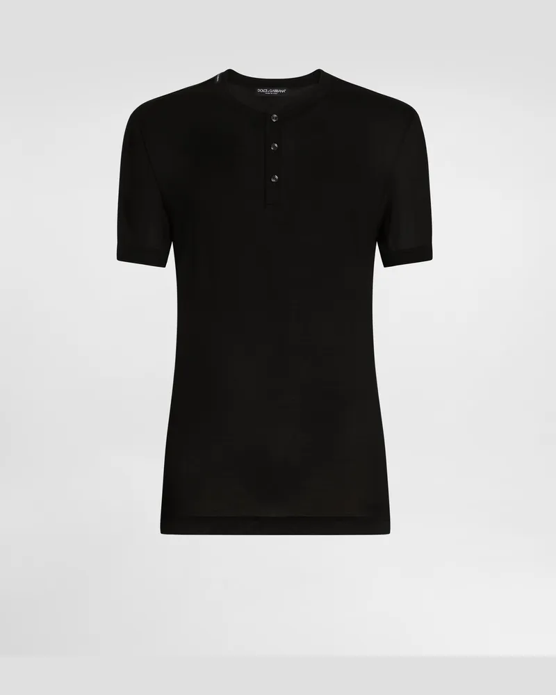 Dolce & Gabbana T-shirt Serafino Aus Seide - Mann T-shirts Und Polos Schwarz Black
