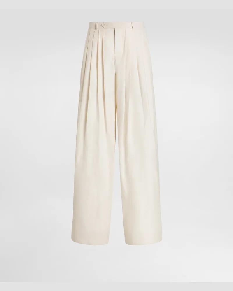 Dolce & Gabbana Baumwoll-leinen-hose Mit Bundfalten - Mann Hosen Und Shorts Wei Weiss