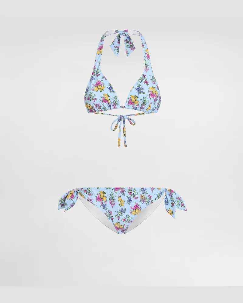 Dolce & Gabbana Small Floral-print Sliding Triangle Bikini - Frau Bademode Mehrfarbig Mehrfarbig