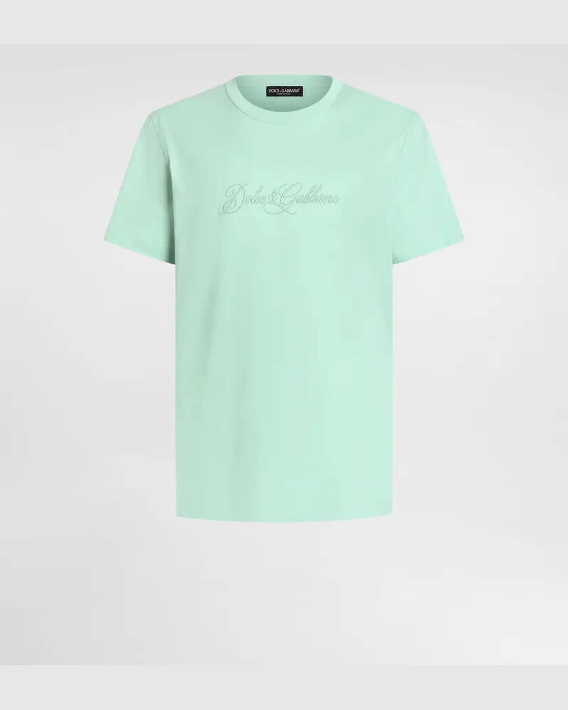 Dolce & Gabbana T-shirt Aus Baumwolle Mit Dg-stickerei - Mann T-shirts Und Polos Grün Grün