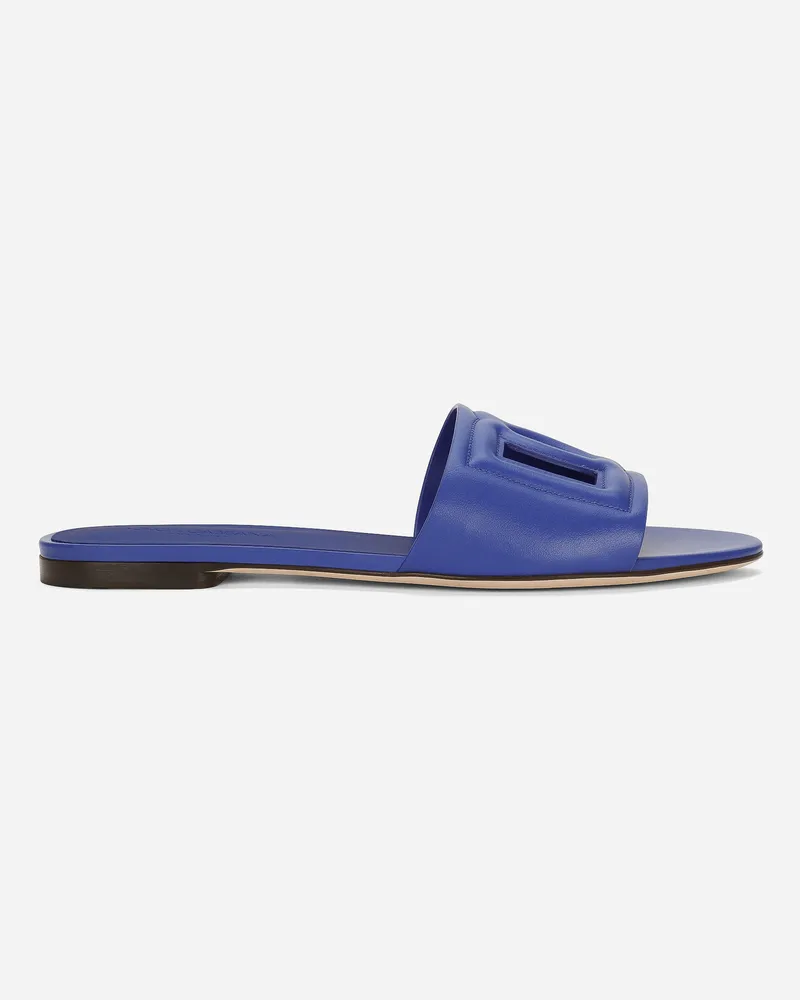 Dolce & Gabbana Pantolette Aus Kalbsleder Und Dg-logo - Frau Pantoletten Und Mules Blau Leder Blau