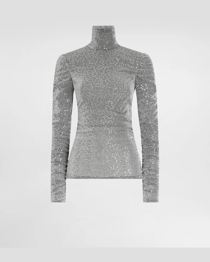 Dolce & Gabbana Drapiertes Pailletten-oberteil Mit Hohem Kragen - Frau Blusen Und Tops Silber Silber