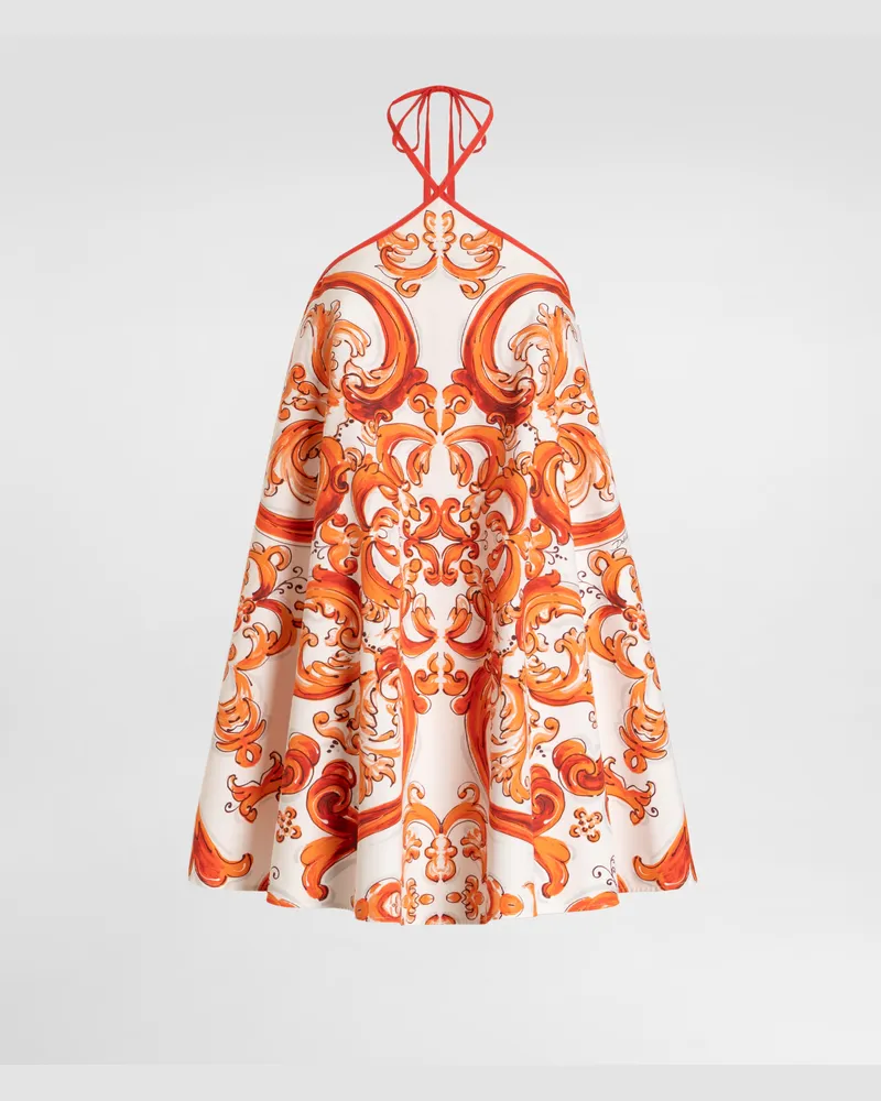 Dolce & Gabbana Kleid Aus Popeline Mit Majolika-print In Ausgestellter Silhouette - Frau Kleider Mehrfarbig Mehrfarbig