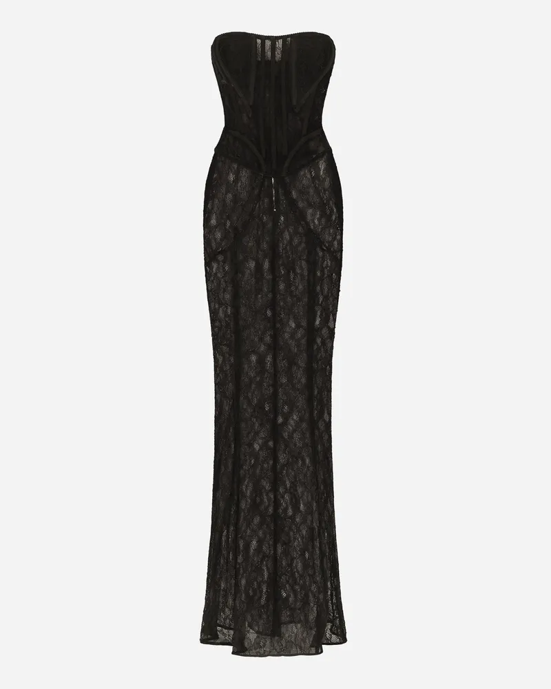 Dolce & Gabbana Langes Bustierkleid Aus Spitze - Frau Kleider Schwarz Spitze Schwarz