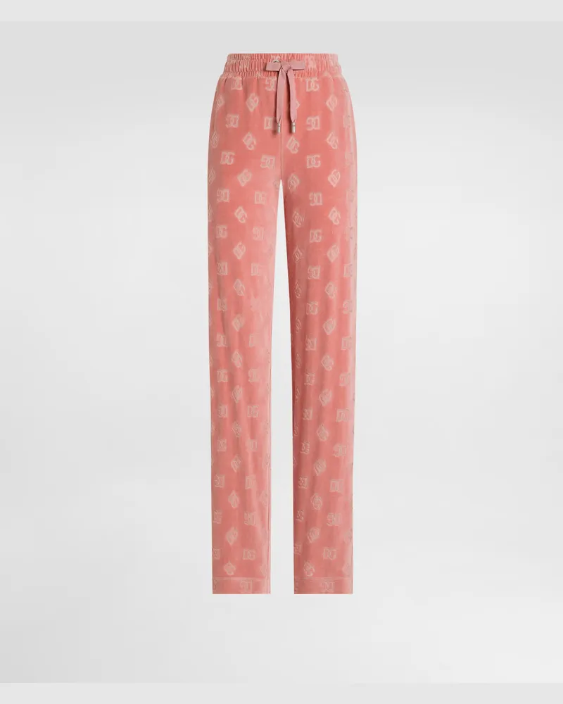 Dolce & Gabbana Jogginghose Aus Chenille-jacquard Dg-logo - Frau Hosen Und Shorts Rosa Baumwolle Rosa