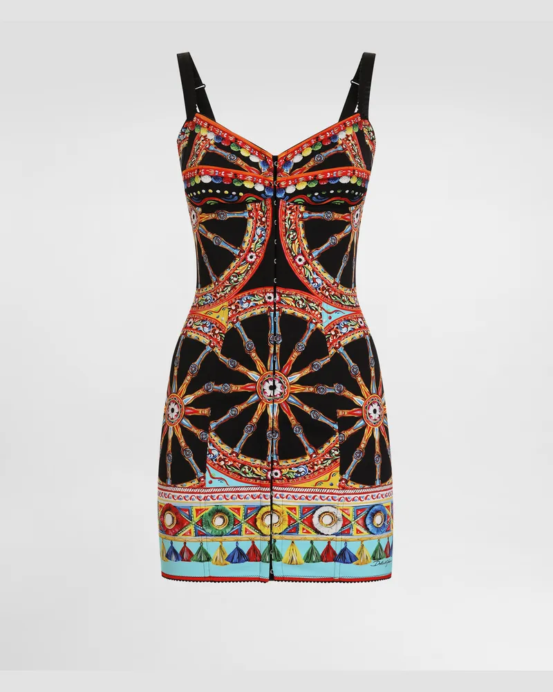 Dolce & Gabbana Kurzes Kleid Aus Charmeuse Mit Carretto-print - Frau Kleider Mehrfarbig Mehrfarbig